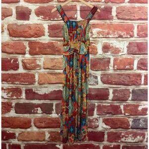 Win Win Maxi Dress Women's S/M Multicolor Boho Aztec Abstract Casual Sundress